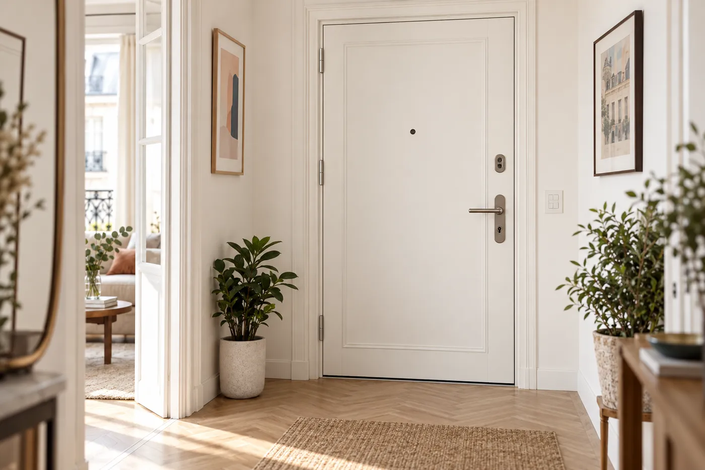Porte d'entrée renforcée avec cylindre de sécurité dans un appartement